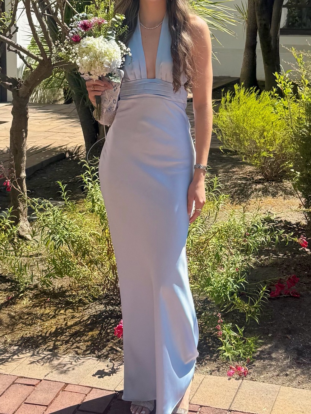 Xs Runaway the label light blue halter neck maxi dress with tie back